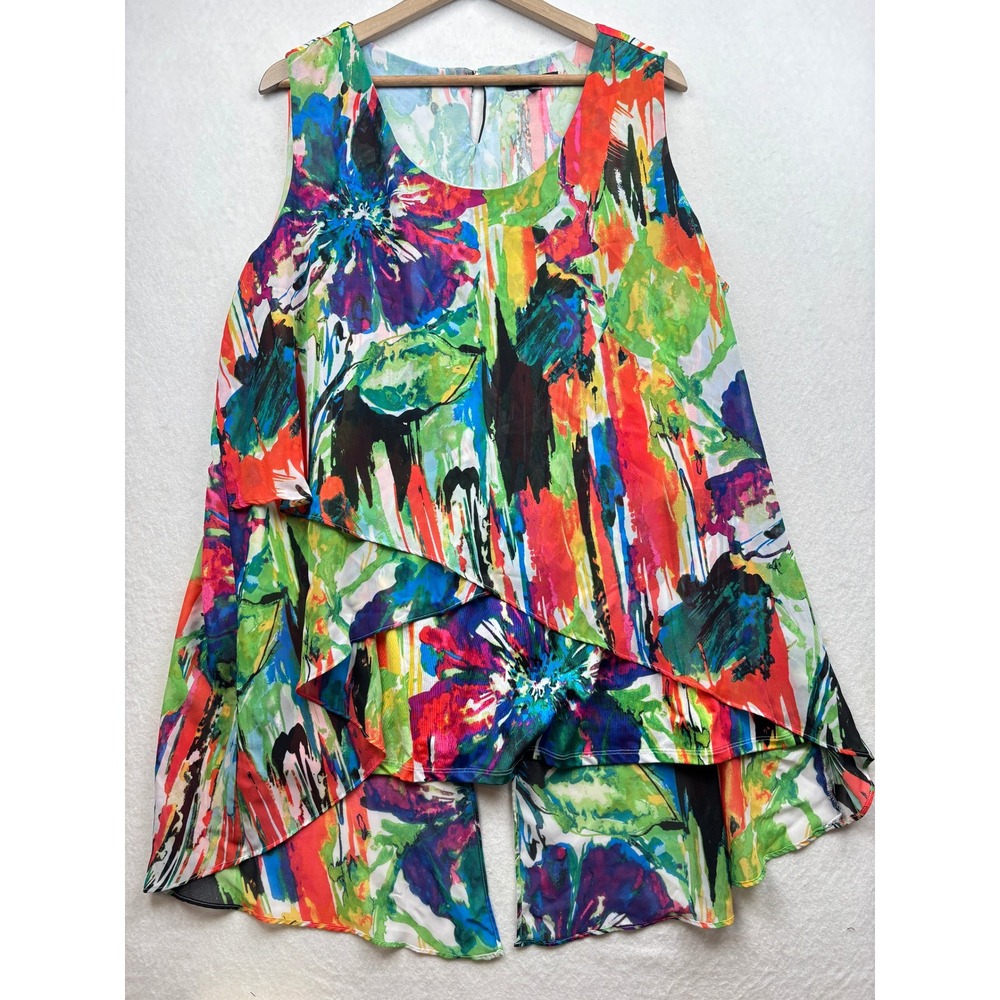 Relativity Sleeveless Top Womens 3X Tiered Asymmetric Hem Boho Artsy